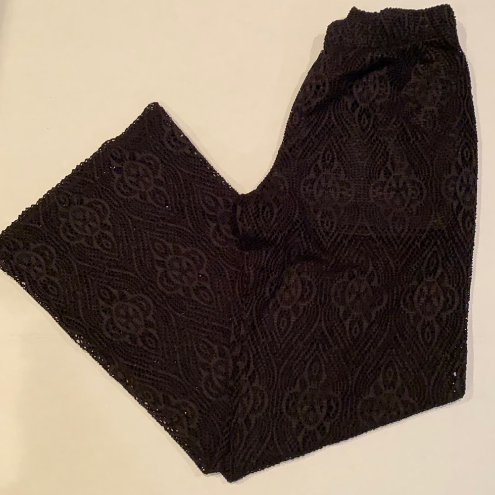 Black open knit swimsuit cover up pants